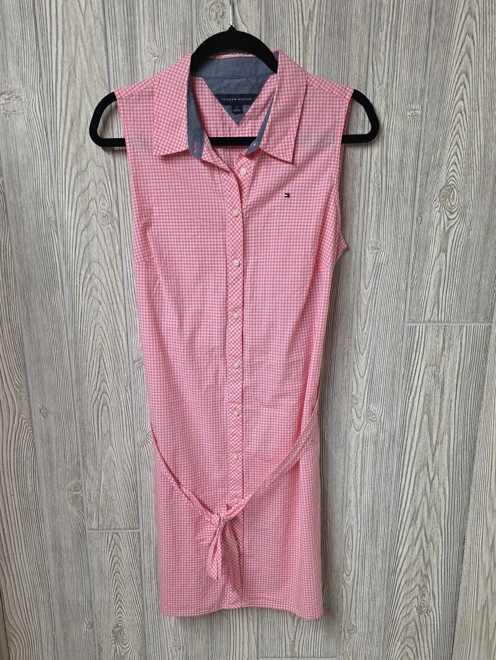 Tommy Hilfiger Pink and White Gingham Sleeveless Shirt Dress Womens Size 10